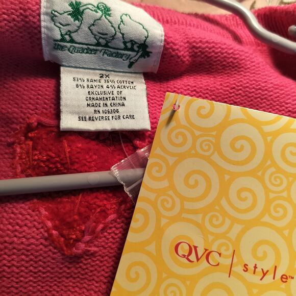 4530) The Quacker Factory Plus Pink Heart Chenille Knitted Novelty Sweater 2X - Picture 7 of 8